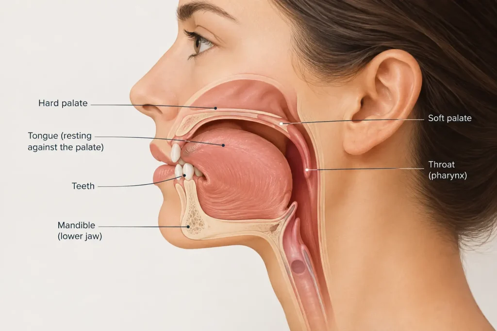 illustration of tongue resting against the roof of the mouth