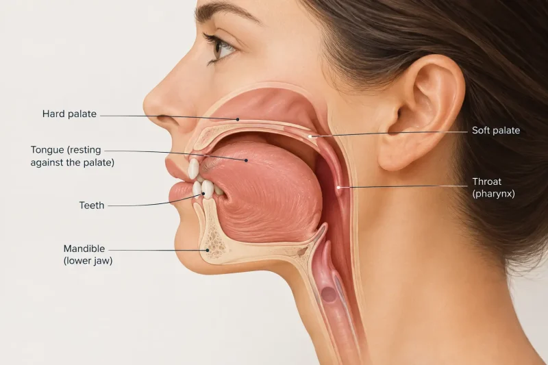 illustration of tongue resting against the roof of the mouth